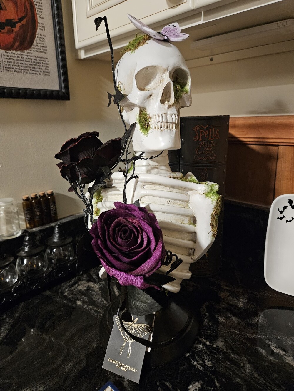 Christian Siriano New York 18” Skeleton Floral Pedestal Halloween Gothic Decor